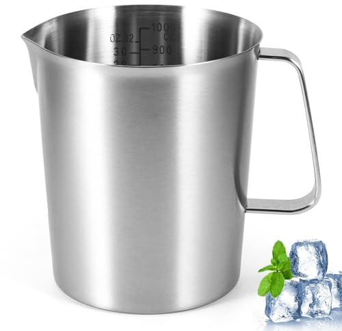Viitech Messbecher Edelstahl 1L, Lebensmittelqualität 304 Milchkännchen Edelstahl mit ML OZ Markierung und Griff, Großes Fassungsvermögen Milchkanne Edelstahls für Cappuccino Latte und Espresso