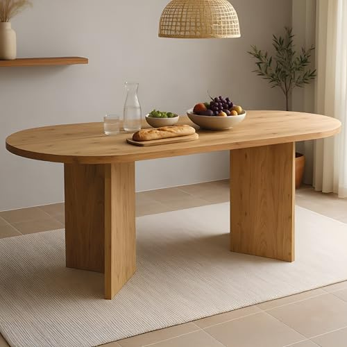 SAM Ovaler Esstisch Laurie 204x90 cm Akazie Natur V-Gestell Holz | Esszimmertisch massiv, oval mit gerader Kante