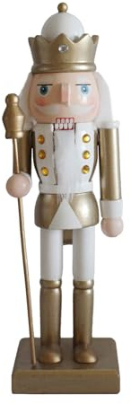 Rebecca Mobili Soldado Cascanueces, figura de Navidad, madera, blanco dorado, decoración tradicional, adornos navideños, idea regalo – Dimensiones (alto x ancho x profundo): 25 x 6,5 x 7,5 cm – Art