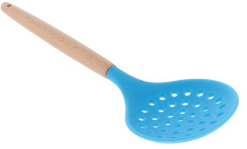 SOIMISS Colador de Silicona con Mango de Madera Ergonómico Resistente al Calor Cuchara Ranurada para Filtrar Aceite y Líquidos Utensilio de Cocina para Freír y Servir para Casa y