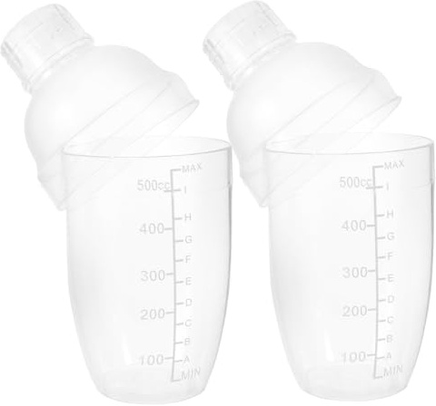 TOBBOMEY Shaker à Cocktails Plastique Transparent 530 Ml avec Graduation Intégrée, Résistant Chaud Froid, pour Préparation Boissons Maison et Bar, Lot de 2 Pièces