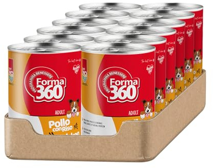 Cibo Umido per Cani Adulti Pollo e Riso – Paté Monoproteico, Senza Glutine, Alta Digeribilità – 12x400 g – Forma360