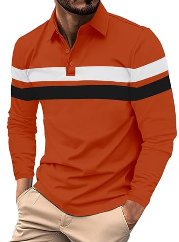 Polo à manches longues pour homme, coupe classique, col boutonné, chemise de travail, chemise basique, léger, respirant, couleur contrastée, haut de golf, rugby, tennis, vêtements de travail UK