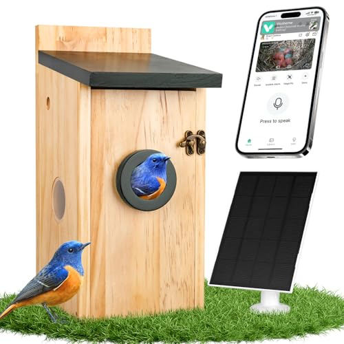 Smart Bird House with Camera, Solar Powered Bird House for Outdoor with 2K HD Cam, 2.4G WiFi, Night Vision, Motion Detection & 16GB SD, Watch Bird Nesting & Hatching in Real Time, Waterproof