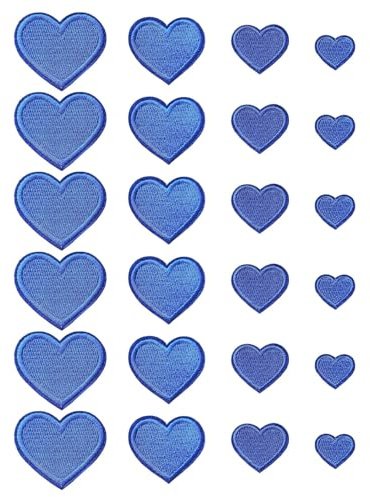 WINXMIN 24 Stück Herz-Aufnäher Bestickt, Bügelbilder Zum Aufbügeln/Aufnähen, Herzförmige Patches, Aufbügelflicken Applikation Für Jacken Hüte Rucksäcke Jeans(Blau)