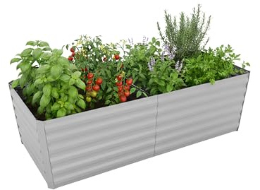 RelaxRelaxdays Bac Potager surélevé, Fer galvanisé, Fleurs, Plantes & légumes, H60×L200×P100 cm, Gris Clair