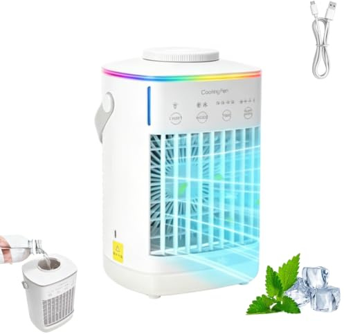 CoolBreeze Pro 2.0 Enfriador De Aire Portátil Silencioso, Luces LED De 7 Colores, Con Función De Temporizador (blanco,1 PCS)