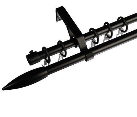 JalousieCrew Gardinenstange und Innenlaufschiene 16 mm Stilgarnitur Vorhangstange Farbe schwarz - 2-läufig - 120-240 cm (120 cm)