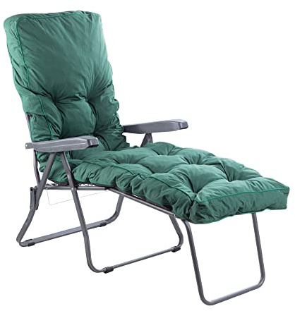 Alfresia Reclining Sun Lounger with Classic Cushion, Folding Garden Sun Lounger Chair, Steel Outdoor Lounger (107 kg Max Load)