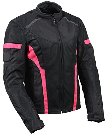 Milwaukee Leather MPL2794 Black and Pink Mesh/Textile Armored Motorcycle Racer Jacket for Women - All Season Jackets - Medium