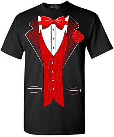 shop4ever Classic Tuxedo with Red Rose T-Shirt Party Costume Shirts X-Large Black 0