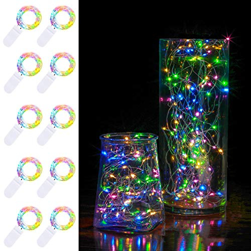 10 Pack 2M Fairy Light 20 LED Battery Operated Fairy String Lights Waterproof Copper Wire Starry String Lights Mason Jar Lights Firefly Lights for DIY Wedding Party Christmas Decor (Multi Color)