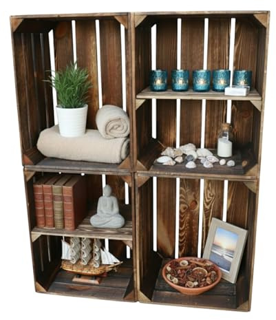 Teramico 4er Set Holzkisten in verschiedenen Variationen- Ideal als Couchtisch, zur Aufbewahrung oder einfach tolle Dekoration (Geflammt Used 2 x Quer)