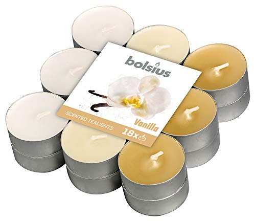 Bolsius 18 Tealights +/-4h, 3 Colori, Fragranza Vaniglia