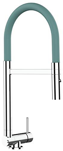 Rubinetto miscelatore cucina fontana lavello abbattibile sottofinestra 45mm canna turchese movibile ribaltabile e doccia 2 getti staccabile