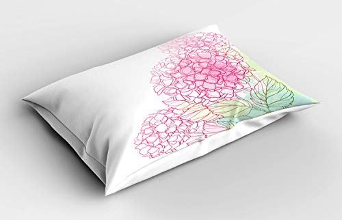 ABAKUHAUS Hortensia Taie d'oreiller, Grunge Peindre des Fleurs Art, Décorative et Imprimée de Taille Standard, 75 X 50 cm, Vert pâle Rose