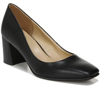 Naturalizer Womens Warner Square Toe Block Heel Pump,Black Smooth,9.5