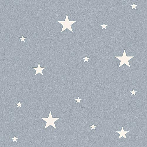 Papier peint étoile phosphorescente enfant gris intissé 32440-3 | Papier original pour chambre fille & garçon pas cher