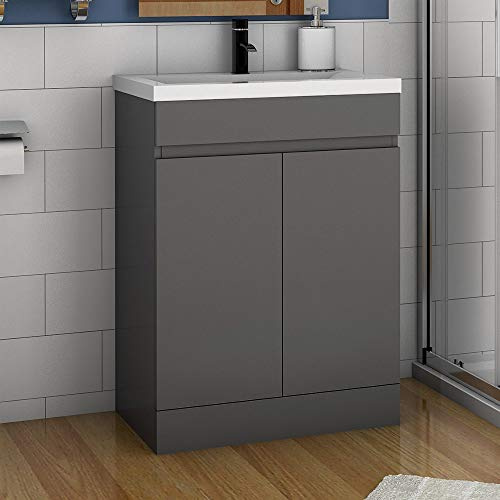 Aica Sanitär Badmöbel Set 50 cm Athem Keramik Waschbecken mit Unterschrank Waschtisch Anthrazit