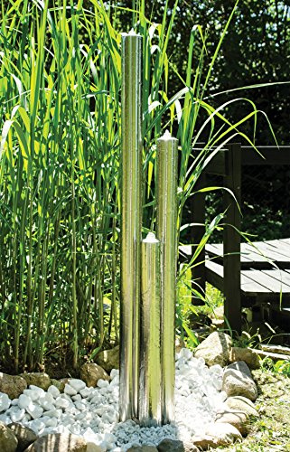 Köhko Springfontän 22007N av borstat rostfritt stål med LED-belysning och tre pelare med olika höjder 116 cm