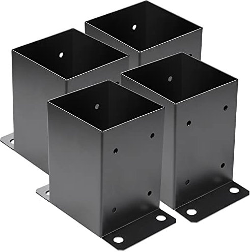 4 x 4 Post Base 4 PCS,Inner Size 3.6x3.6Deck Post Base,Heavy Duty Metal Black Powder Coated Post Brackets,for Pavilion Deck Railing Support Deck Base Plate, Support Bolt Down