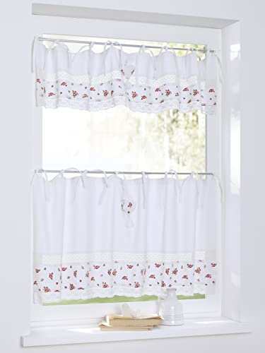 Kutti Scheibengardine Bistrogardine Panneaux Lavie weiß Rosen Häkelspitze Baumwolle Landhausstil 120 x 50 cm