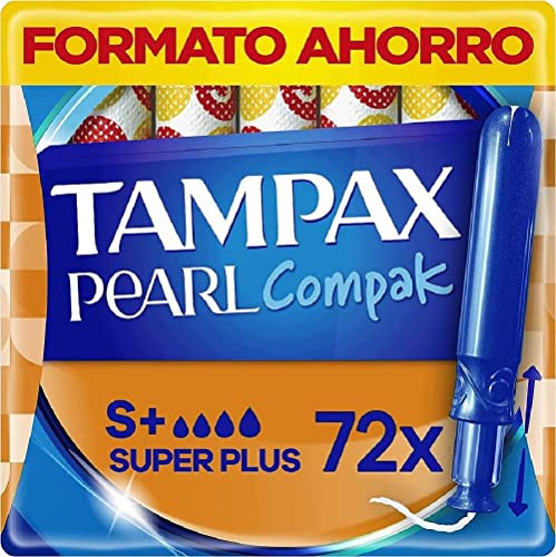 Tampax Tampones Pearl Compak Super Plus Con Aplicador Suave, Pack de 72, 3 en 1 Protección Antifugas, Comodidad Y Fácil Inserción