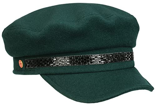 Mayser Kendy Ballonmütze Newsboy Cap Damen Glitzerband Made in EU Herbst Winter dunkelgrün M (57-58 cm)