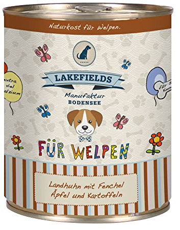Lakefields Premium Welpenfutter Nass | Huhn 61% | 6 x 800g | Getreidefreies Hundefutter für Welpen | Natürliche Zutaten in Lebensmittelqualität | Karotten, Kartoffeln & Apfel | Schonend gegart