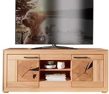möbelando TV-Wand >WZ-0315< (BxHxT: 150x62x46 cm) in Natur geölt - 150x62x46 (BxHxT)