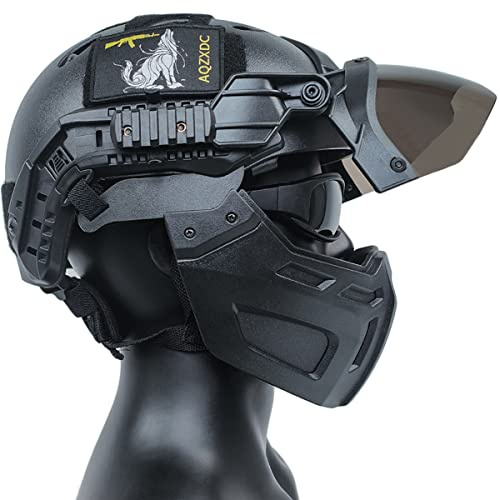 AQ zxdc Casco de airsoft con máscara táctica y visera, juego de cascos militares de 5 mm de grosor para BB Sport CQB CS Game Cosplay (negro)