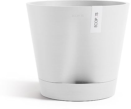 Ecopots Venice 2 Pot de fleurs avec irrigation Blanc Diamètre 30 cm Grand pot à plantes rond en plastique recyclé Cache-pot avec alimentation en eau moderne pour l'intérieur et l'extérieur Blanc