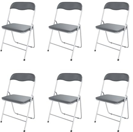Arreditaly Set da 6 Sedia Pieghevole Slim Opaca in Metallo Sedie Salvaspazio per Ufficio Casa Campeggio Salotto Cucina In Ecopelle con Comoda Seduta Imbottita 78 x 44 x 44 cm (Gray)