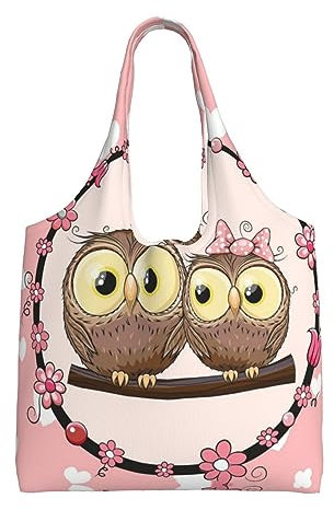 Niedliche Eulen Eine Schulter Pendeln Leinwand Tasche Handtasche Große Kapazität Leinwand Tasche Wiederverwendbare Einkaufstasche, Süße Eulen, Einheitsgröße