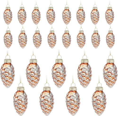 YiYa 24 Pcs Christbaumschmuck aus Glas Tannenbaum Zapfen Gold Glitzer Christbaumanhänger Zapfen Weihnachtsschmuck Ornamente Deko für Weihnachtsbaum-Dekoration