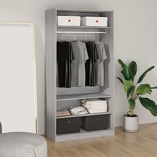 BaraSh Armario de Madera contrachapada Gris Sonoma 100x50x200 cm Armario Ropero Puertas Correderas