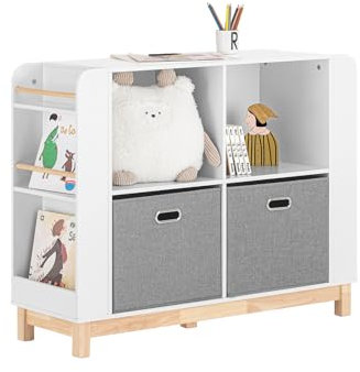 SoBuy KMB85-W Kinderregal Bücherregal Kinderzimmer Regal Aufbewahrungsregal für Kinder Kinderzimmer Möbel Weiß-Natur BHT ca. 100x80x35cm