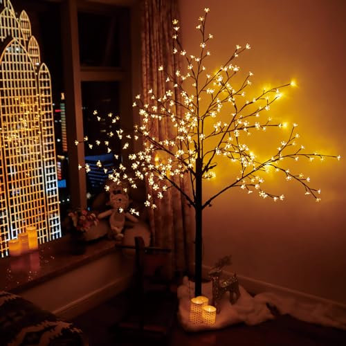 CCLIFE LED Lichterbaum 180cm, 336 LEDs Deko mit Memory Funktion, Innen und Außen weihnachtsdeko, Kirschblütenbaum Lichterdeko, Warmweiß, IP44, LED Baum