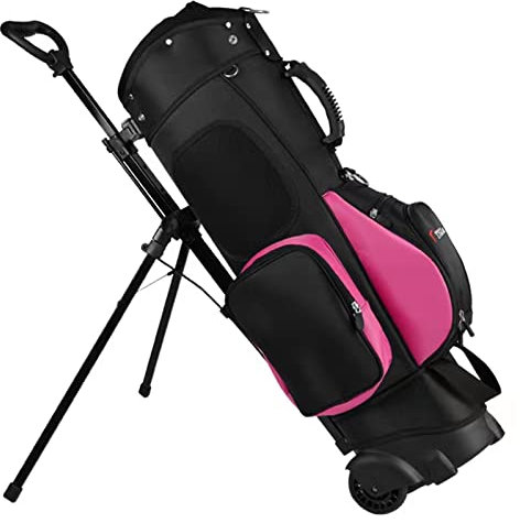 Golftasche, leicht zu tragen, Golftasche, Trolley und Riemenscheiben-Rucksack, 7 Trennwände, Golf-Standtasche für die Driving Range (Black Pink)