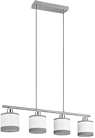 Reality Leuchten Pendelleuchte Davos R31554006, Metall Chrom, Schirme Stoff Grau/Weiß, exkl. 4x E14