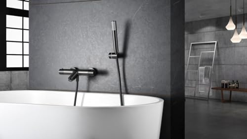 MICE Thermostat-Mischbatterie für Badewanne und Dusche, aus Messing, Thermostatmischer mit Temperaturregelung, Schwarz
