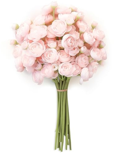 Floroom Ranunculus Artificial Flowers 18 Pcs Blush Faux Silk Mini Ranunculus Bulk Fake Wedding Filler Flowers for DIY Pink Bouquets, Centerpieces, Bridal Shower Decorations & Arrangements