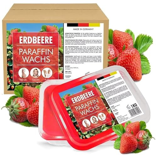 Paraffinwachs Erdbeere für Hautpflege – Feuchtigkeitsspendend & Duftend, 4x1000ml inkl. Handschuhe