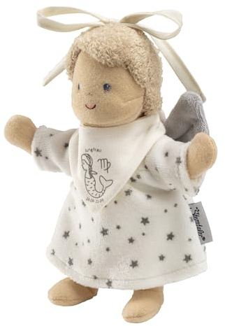Sterntaler Spielpuppe zum Aufhängen, Schutzengel mit Halstuch, Motivdruck Sternzeichen Jungfrau, Geschenk Idee für Jungen und Mädchen