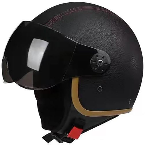 Casco Moto 3/4 Casco Moto Aperto Casco Moto Mezzo Casco In Pelle Omologato DOT/ECE Con Visiera Parasole Casco Jet Stile Vintage Retrò Per Bambini Giovani Uomini Donne 2,55-62CM