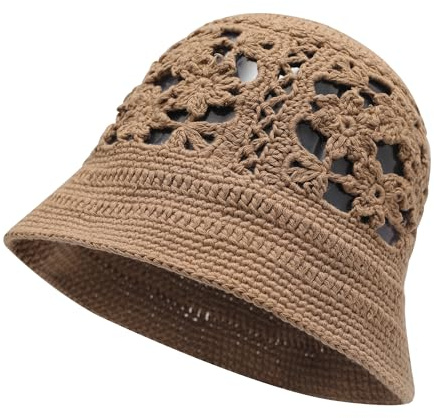 ZLYC Sommerhut für Damen, Baumwolle, handgefertigt, gehäkelt, gestrickt