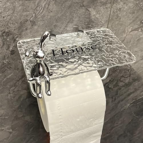 Toilettenpapierhalter mit Ablage, Acryl Klopapierhalter Ohne Bohren, (Selbstklebend oder Bohren), Silber Kunststoff Toilettenpapier Halterung für Küche und Badzimmer