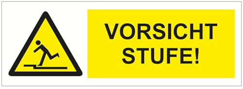 Indigos UG - Schild Vorsicht vor der Stufe - 148x52 - Hotel, Firma, Schutz, KITA, Arzt, Praxis - Sicherheit - Warnung - Aluverbundplatte 3mm, Wohnung - Hinweisschild - Warnschild