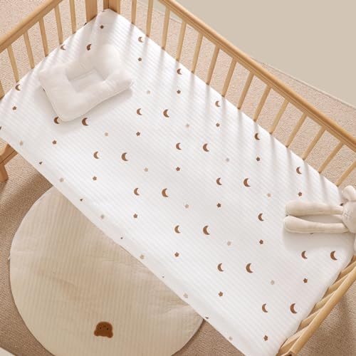 Ensemble Drap Housse Pour Un Lit Bébé Coton Literie Bébé Matelas Drap-Housse Pour Bébé Fleur Lapin Lion Ours Etoile Lune Literie Pour Enfants Sûr Et Confortable Cadeaux Fins (Étoiles Lune,80x160 cm)