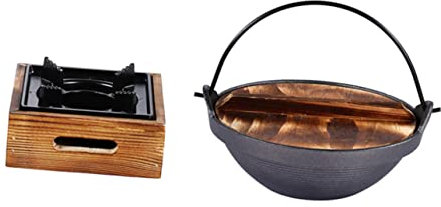 HANABASS Cast Iron Sukiyaki Pot 20cm with Aluminum Square Stove Set Japanese Hot Pot Outdoor Cookware for Camping and Home Use